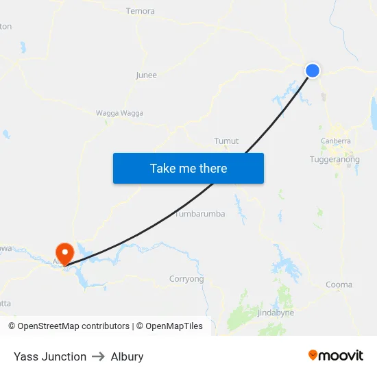 Yass Junction to Albury map