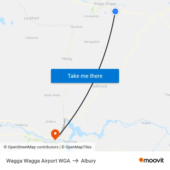 Wagga Wagga Airport WGA to Albury map