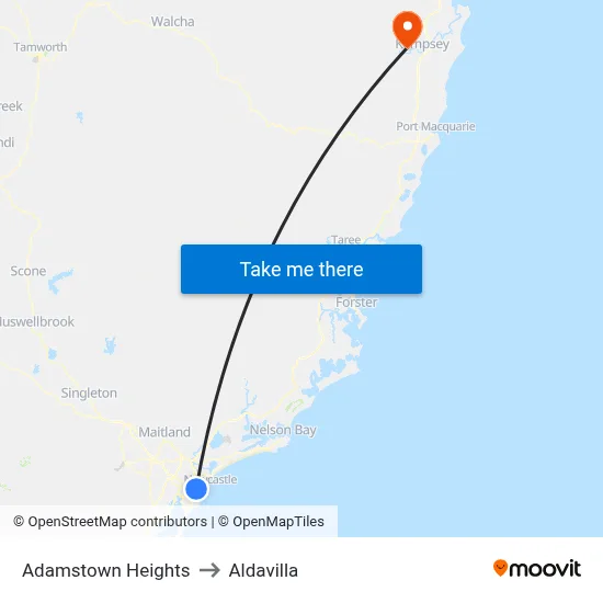 Adamstown Heights to Aldavilla map