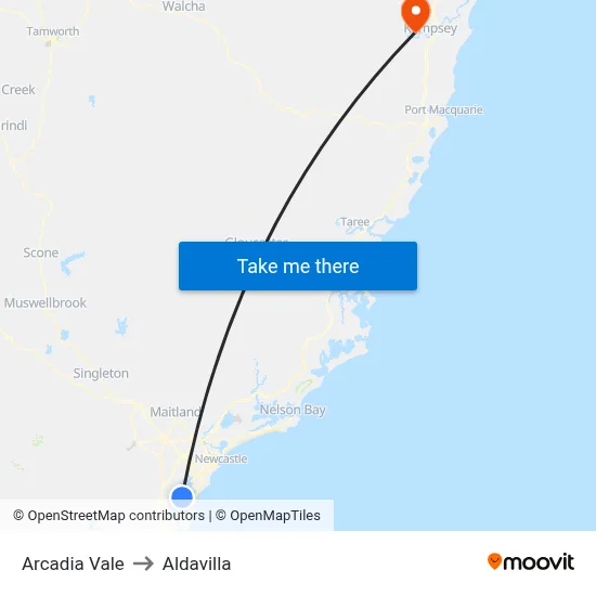 Arcadia Vale to Aldavilla map