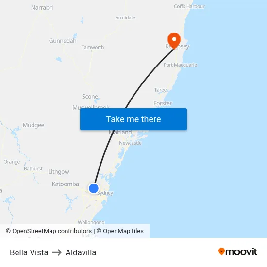 Bella Vista to Aldavilla map