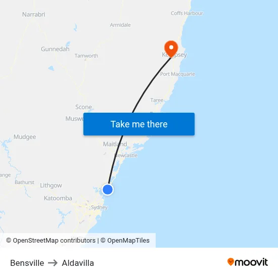 Bensville to Aldavilla map