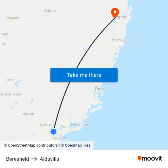 Beresfield to Aldavilla map