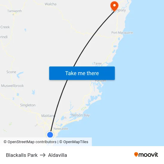Blackalls Park to Aldavilla map