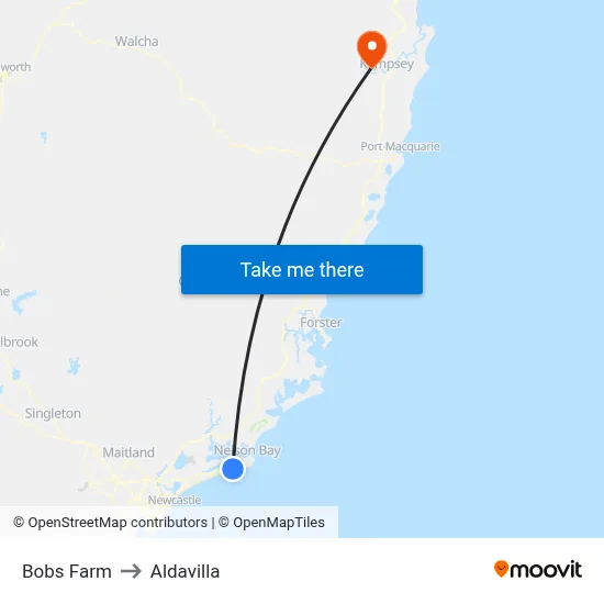 Bobs Farm to Aldavilla map