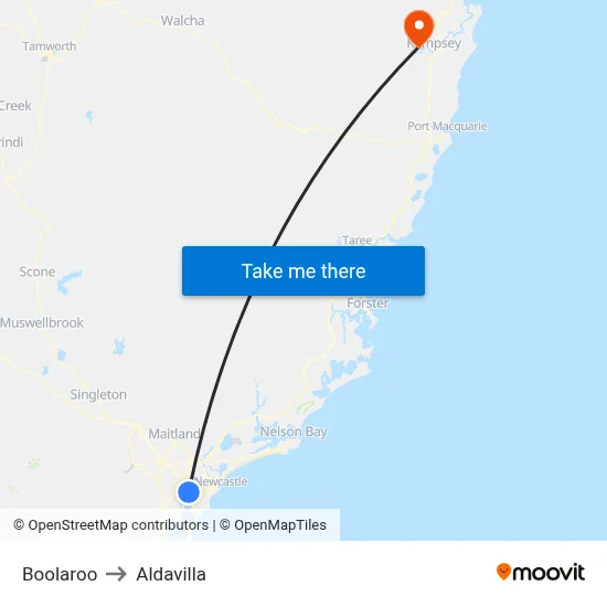 Boolaroo to Aldavilla map