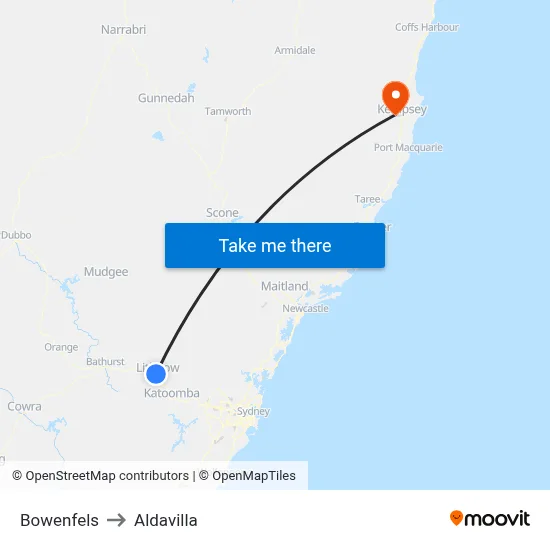 Bowenfels to Aldavilla map