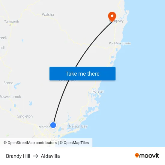 Brandy Hill to Aldavilla map
