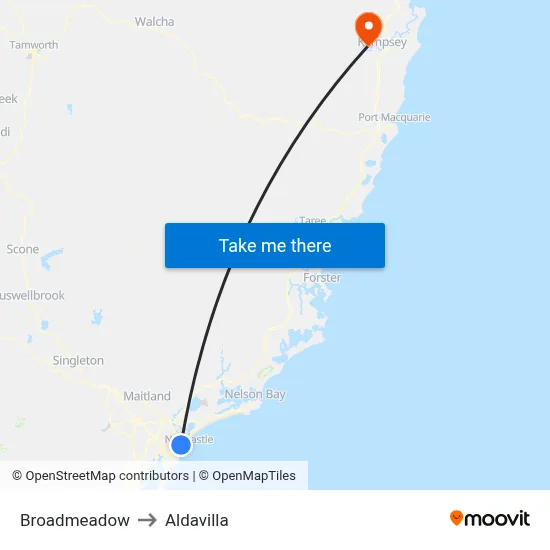 Broadmeadow to Aldavilla map