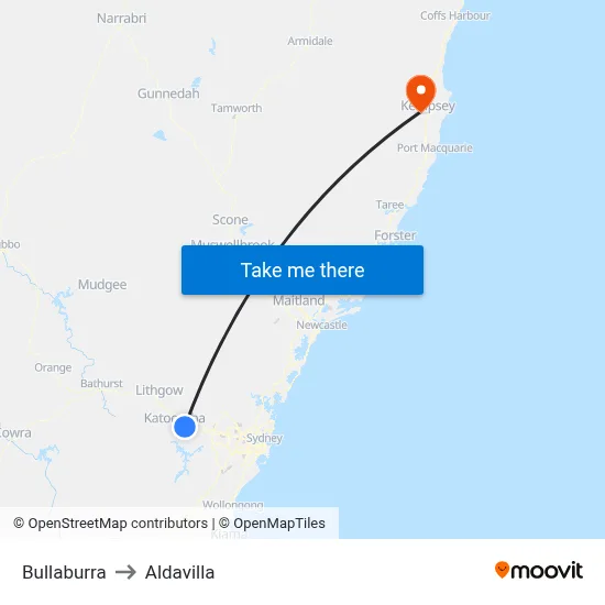Bullaburra to Aldavilla map