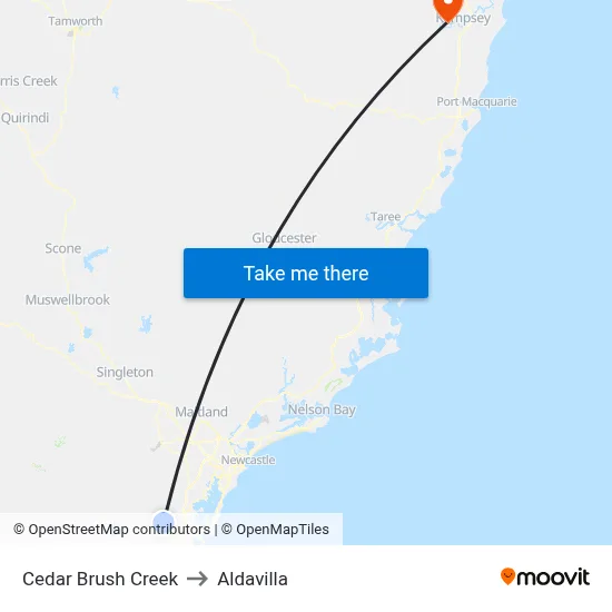 Cedar Brush Creek to Aldavilla map