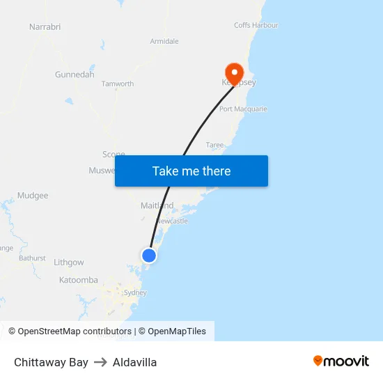 Chittaway Bay to Aldavilla map