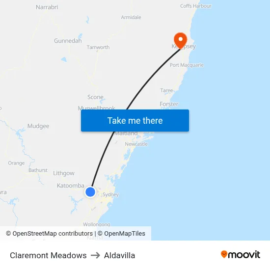 Claremont Meadows to Aldavilla map