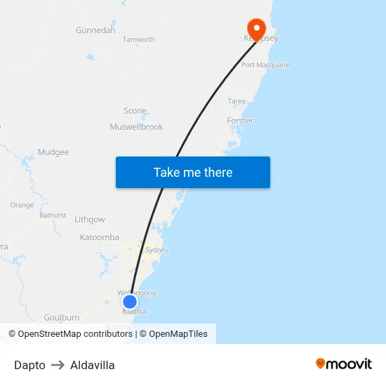 Dapto to Aldavilla map