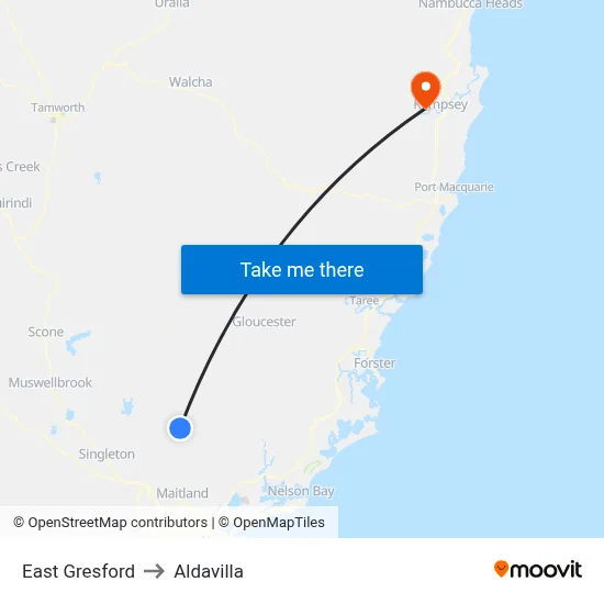 East Gresford to Aldavilla map