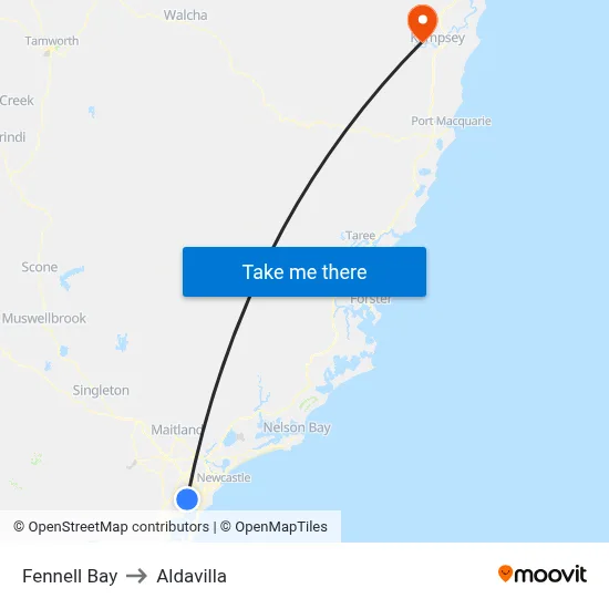 Fennell Bay to Aldavilla map