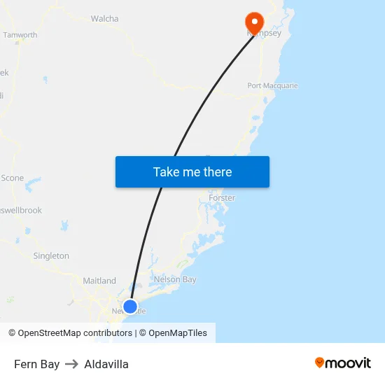 Fern Bay to Aldavilla map