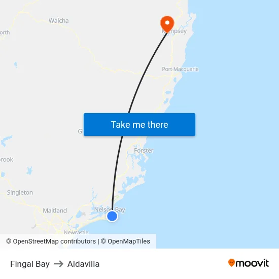 Fingal Bay to Aldavilla map