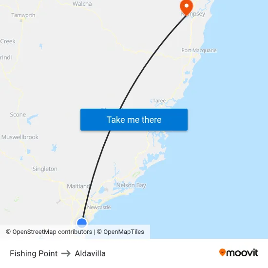 Fishing Point to Aldavilla map