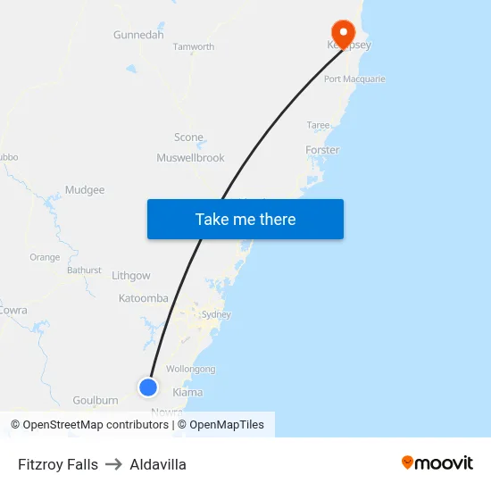 Fitzroy Falls to Aldavilla map