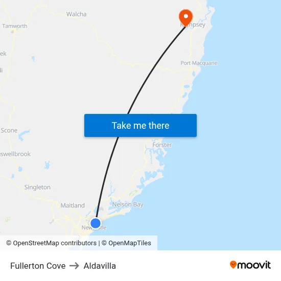 Fullerton Cove to Aldavilla map