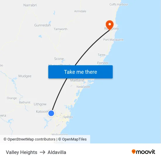 Valley Heights to Aldavilla map