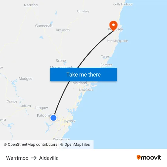 Warrimoo to Aldavilla map
