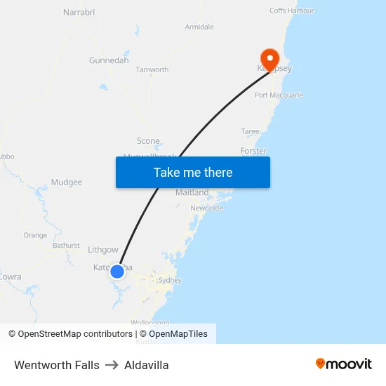 Wentworth Falls to Aldavilla map