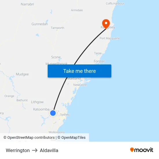Werrington to Aldavilla map