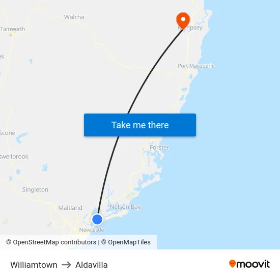Williamtown to Aldavilla map