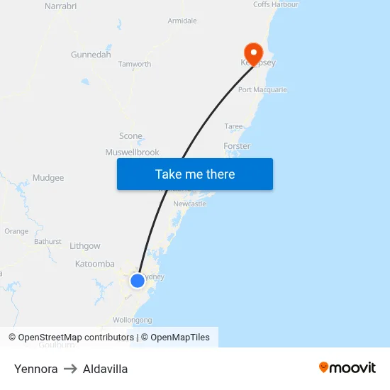 Yennora to Aldavilla map