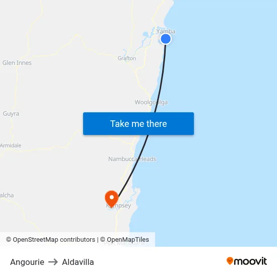 Angourie to Aldavilla map