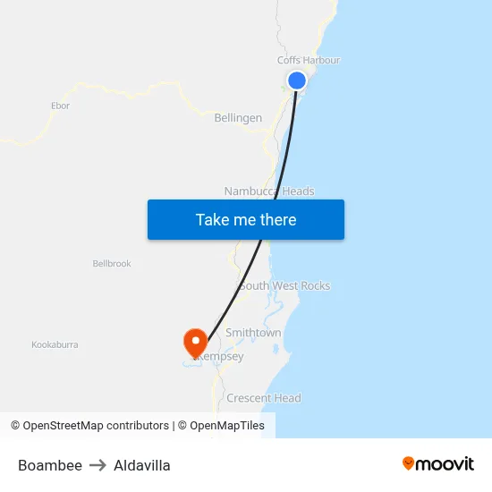 Boambee to Aldavilla map