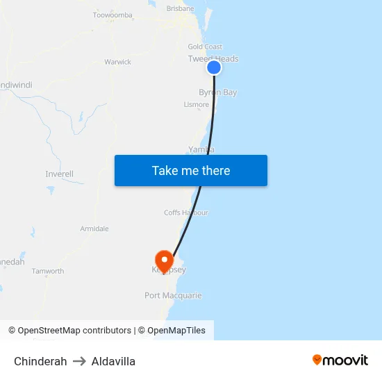 Chinderah to Aldavilla map