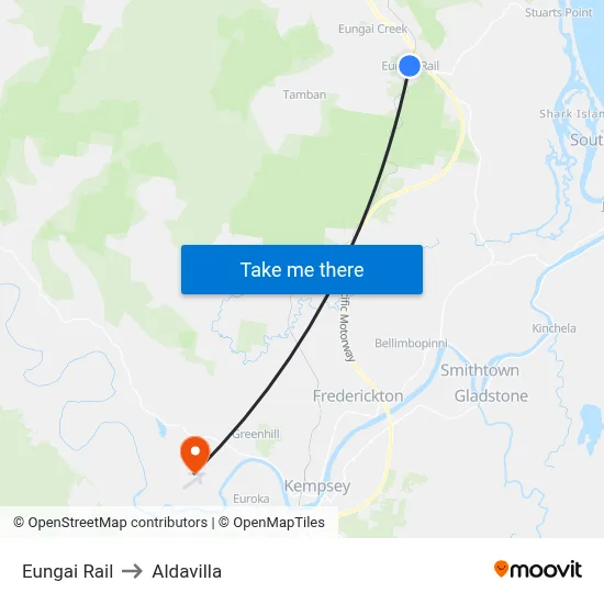 Eungai Rail to Aldavilla map