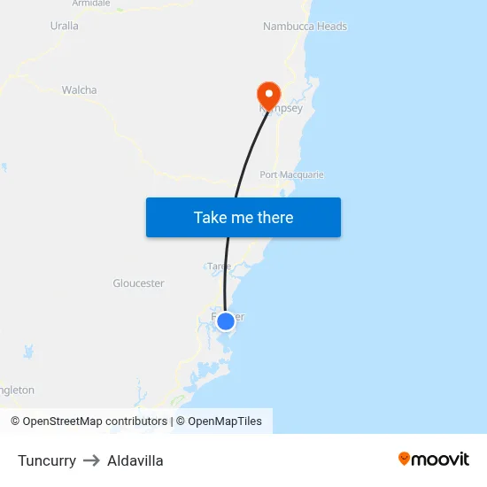 Tuncurry to Aldavilla map