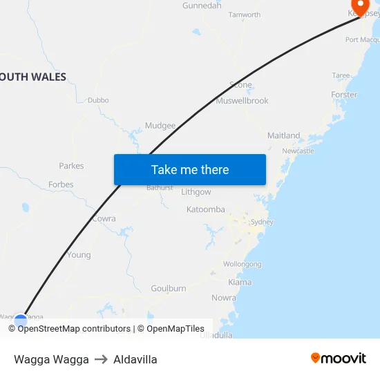 Wagga Wagga to Aldavilla map