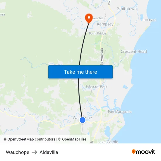 Wauchope to Aldavilla map