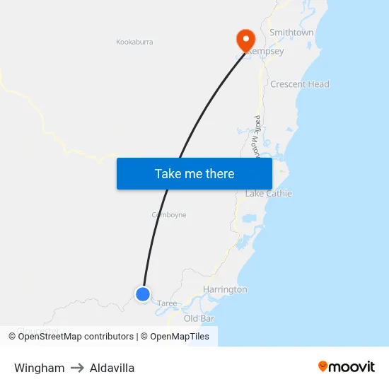Wingham to Aldavilla map