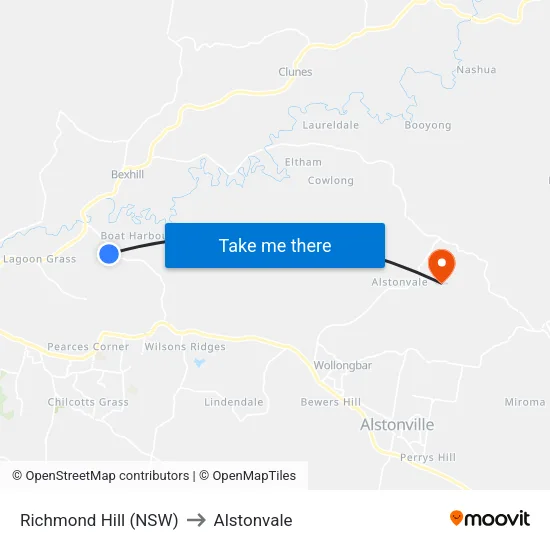 Richmond Hill (NSW) to Alstonvale map