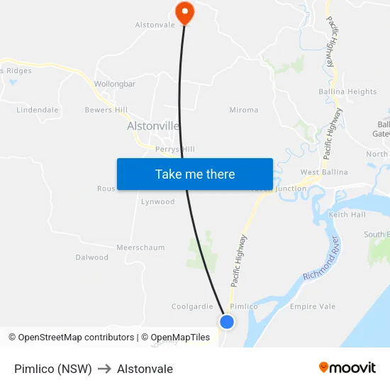 Pimlico (NSW) to Alstonvale map