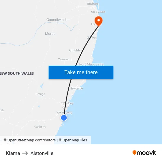 Kiama to Alstonville map