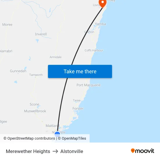 Merewether Heights to Alstonville map