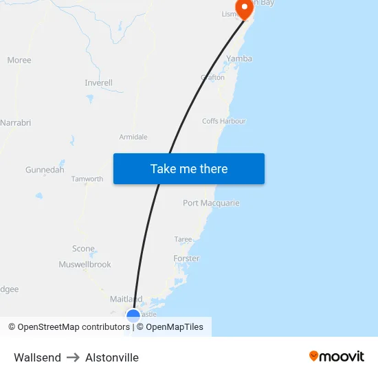 Wallsend to Alstonville map