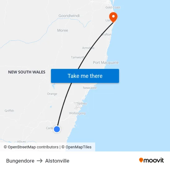 Bungendore to Alstonville map