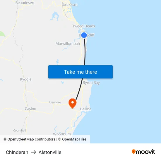 Chinderah to Alstonville map