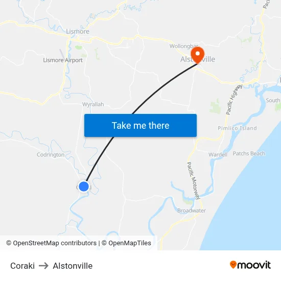 Coraki to Alstonville map