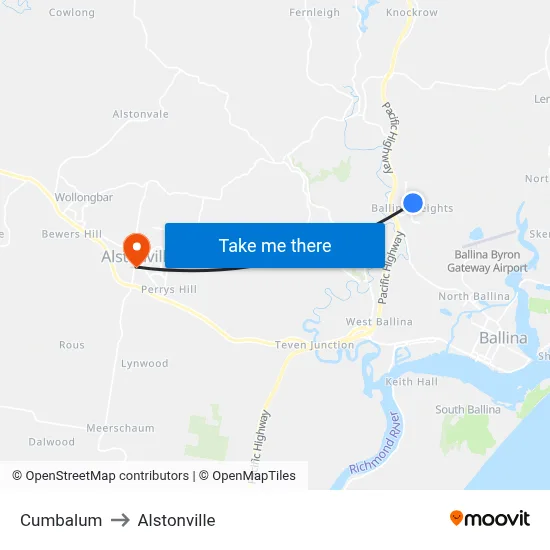 Cumbalum to Alstonville map