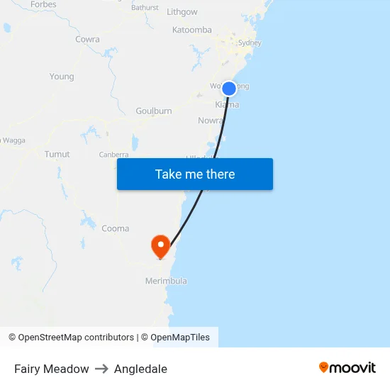 Fairy Meadow to Angledale map