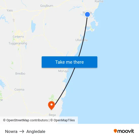 Nowra to Angledale map